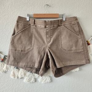 Spanx Twill Pull On Stretch Shorts Khaki Brown Comfort Slimming Casual XL